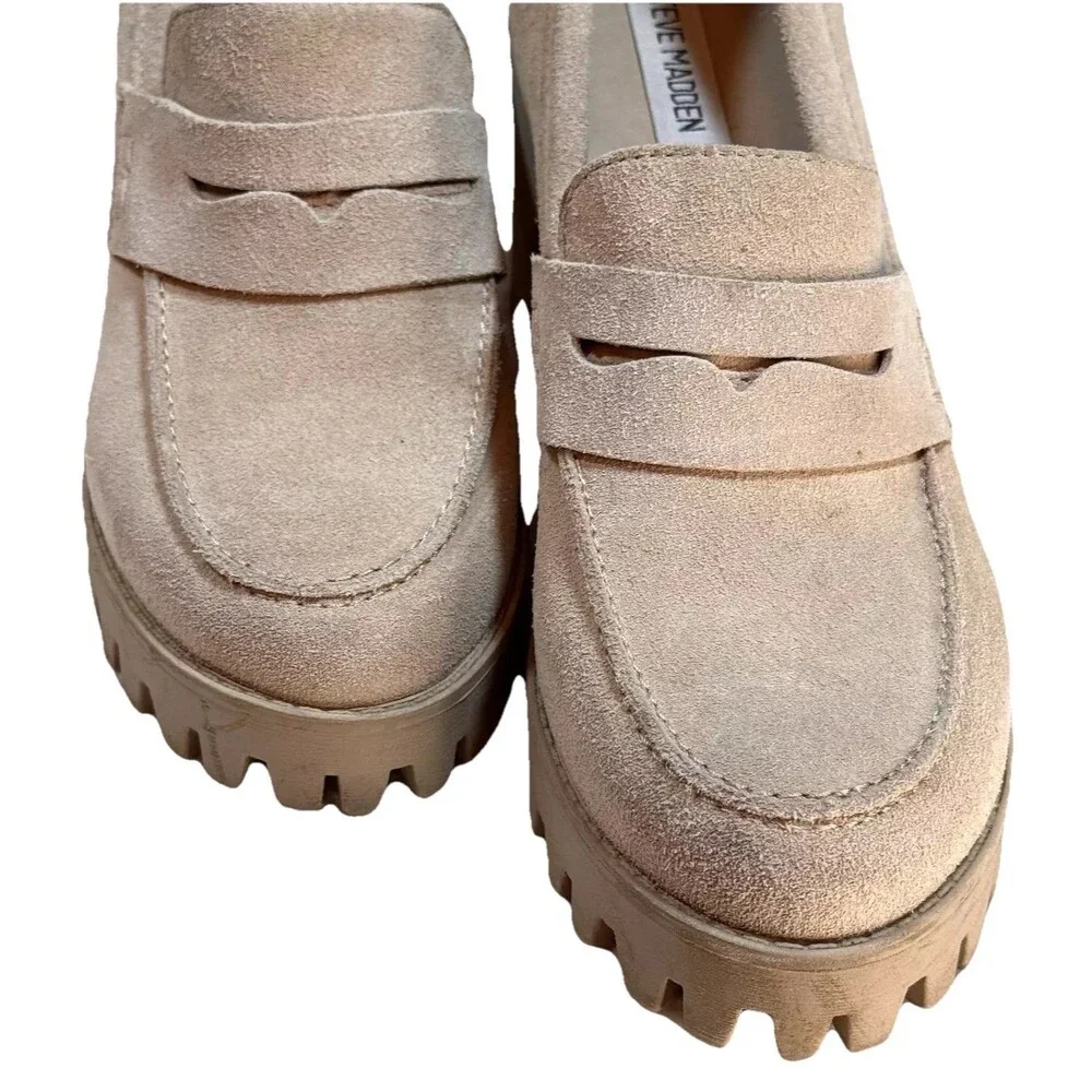 Steve Madden Binary Size 10 Tan Suede Platform Penny Loafers Y2K‎ Chunky